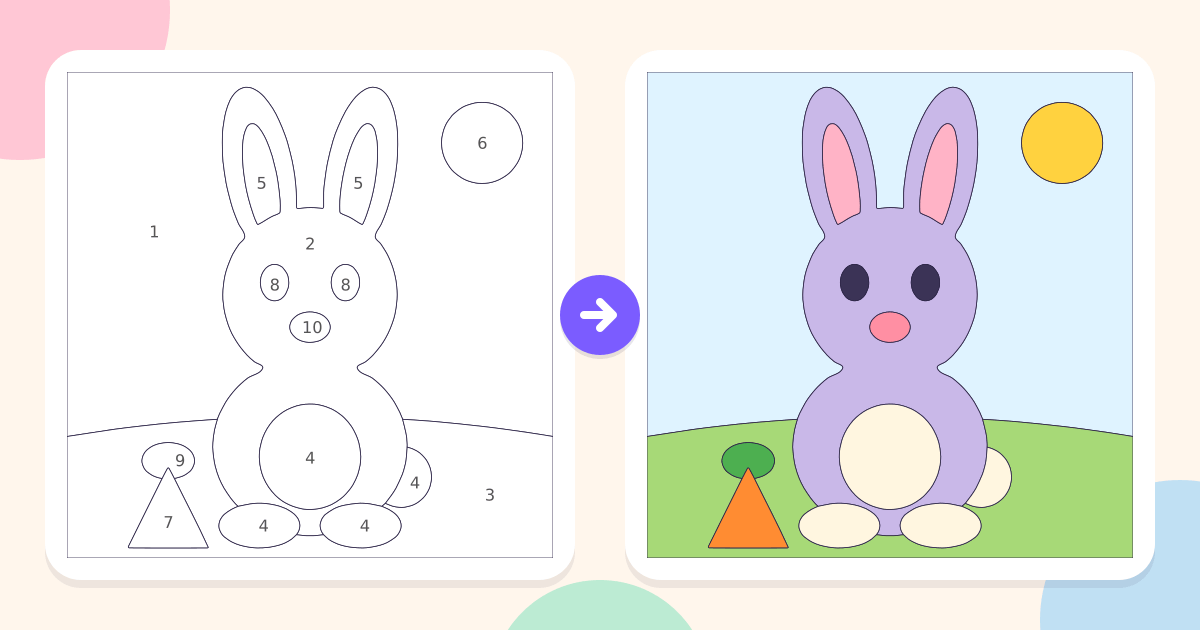 Bunny: the numbered outline and the finished picture