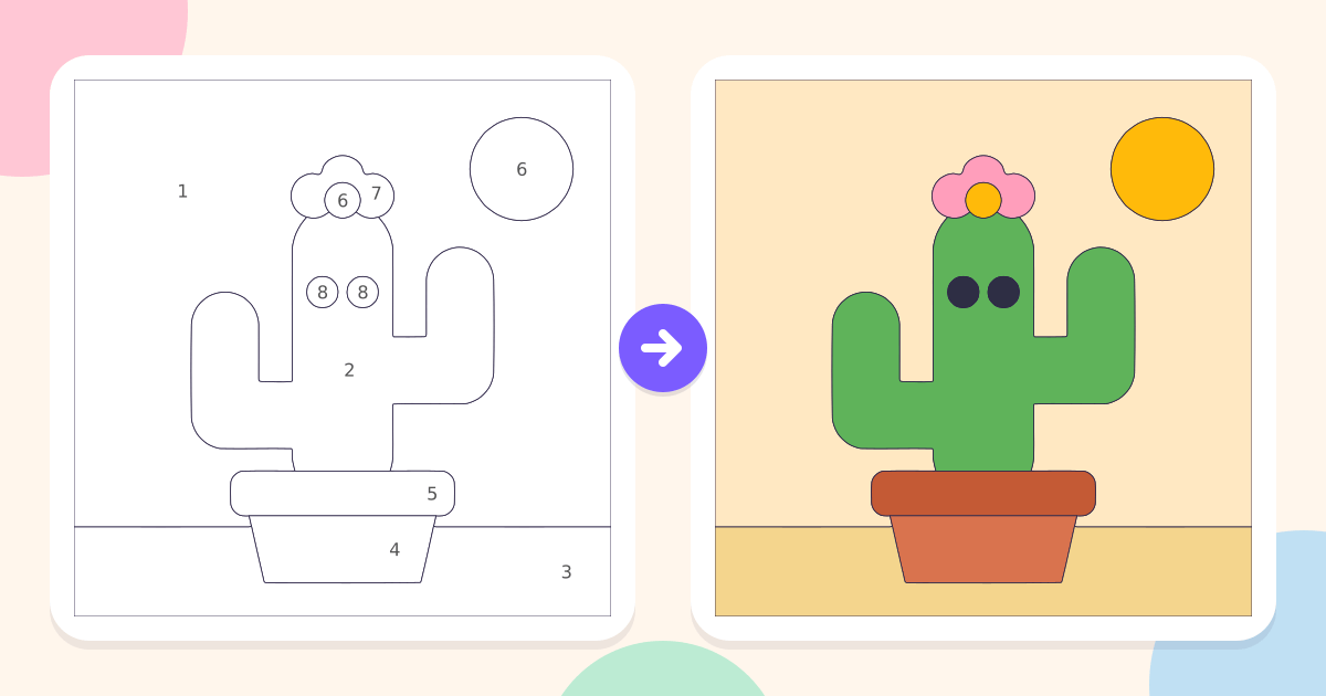 Cactus: the numbered outline and the finished picture