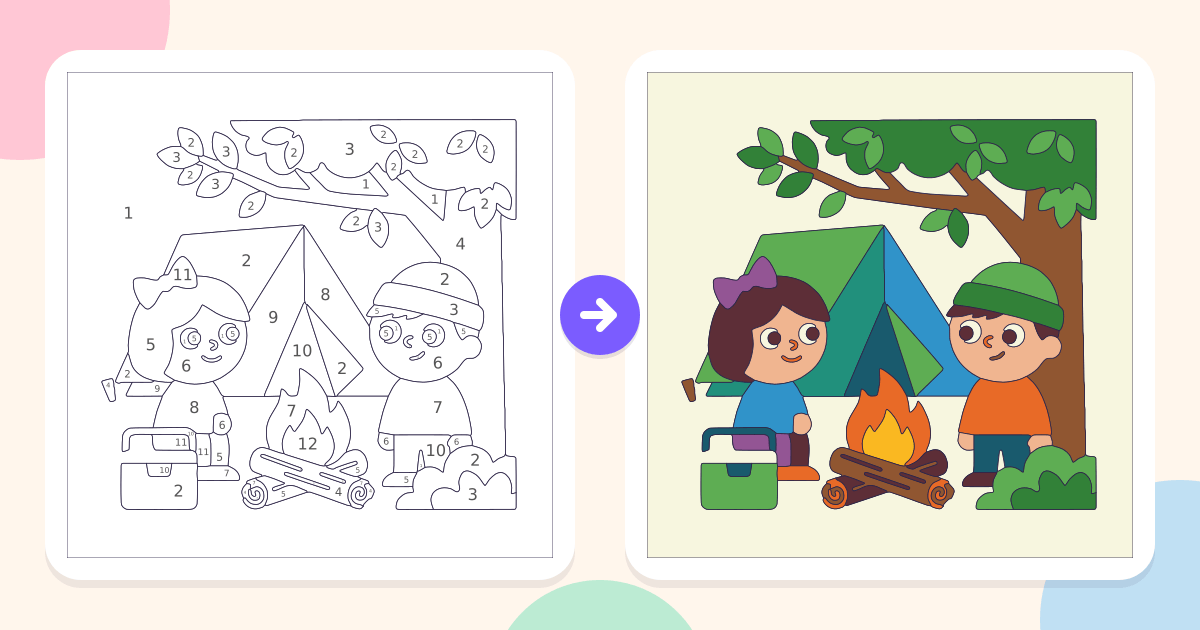 Campfire: the numbered outline and the finished picture