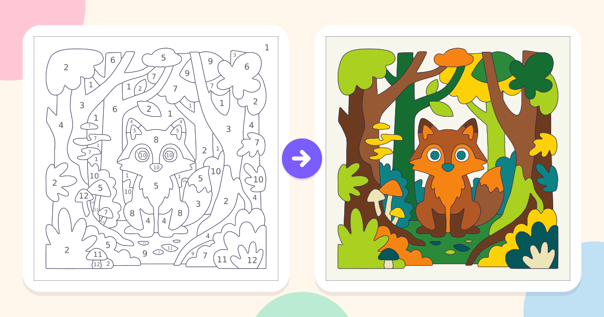 Forrest Fox: the numbered outline and the finished picture