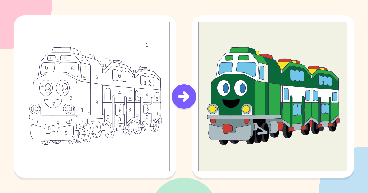 Go Train: the numbered outline and the finished picture