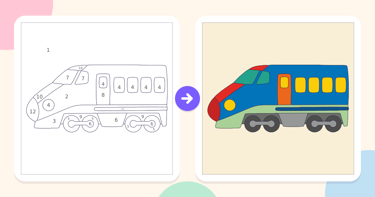 Japan Train 2: the numbered outline and the finished picture