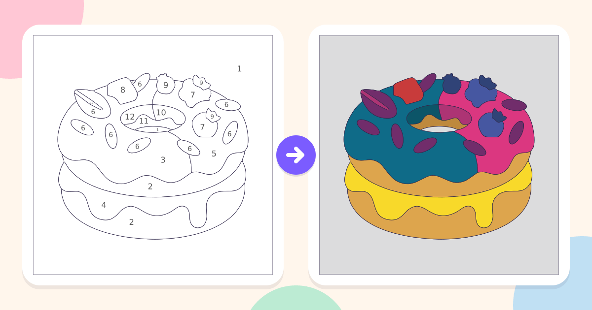 Jelly Donut: the numbered outline and the finished picture