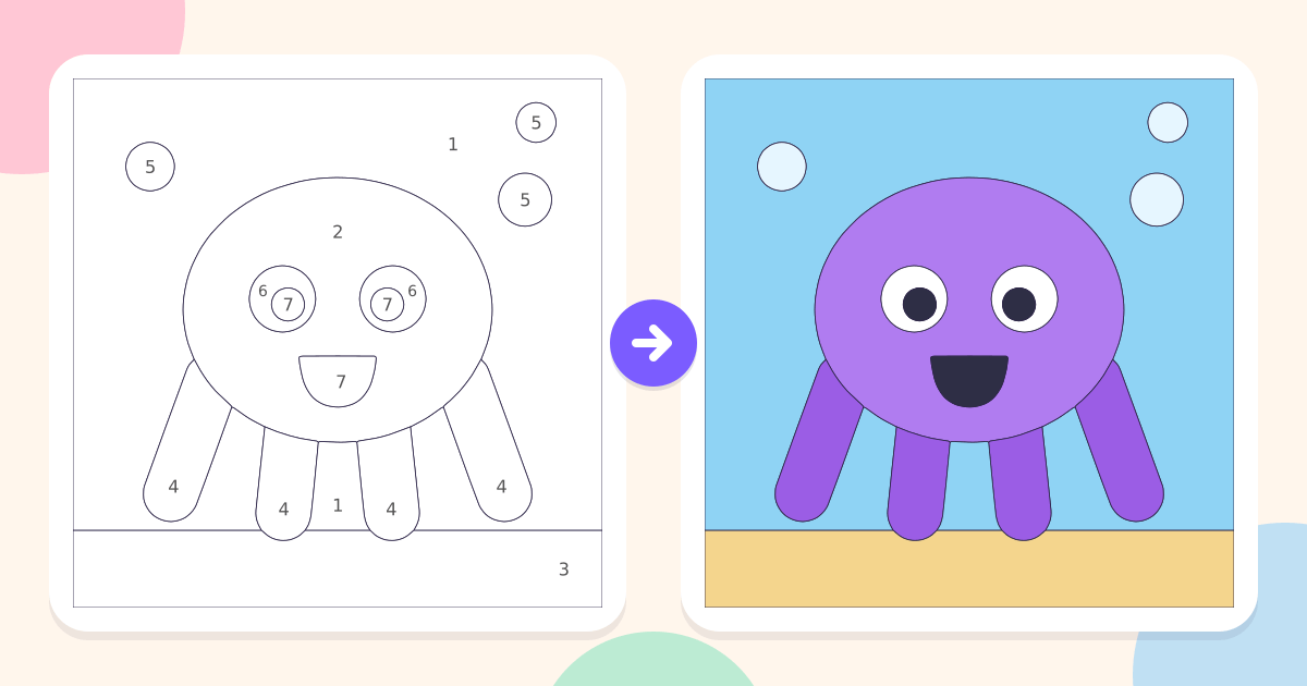 Octopus: the numbered outline and the finished picture