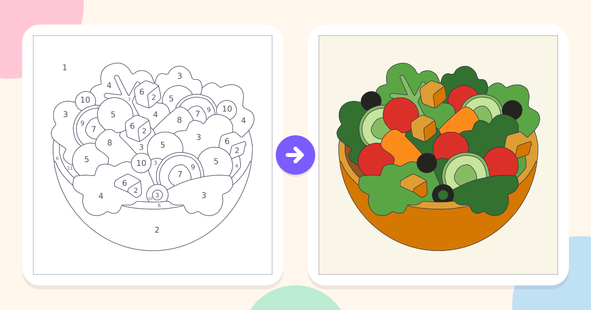Salad: the numbered outline and the finished picture
