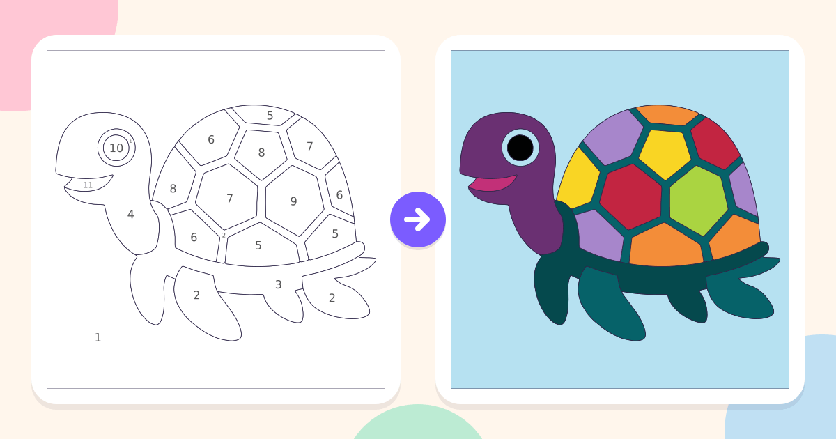 Turtle 1: the numbered outline and the finished picture