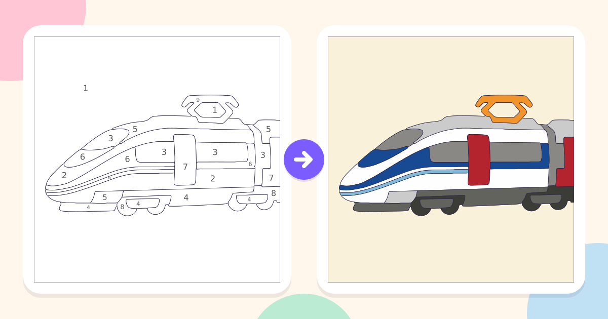 White Train: the numbered outline and the finished picture